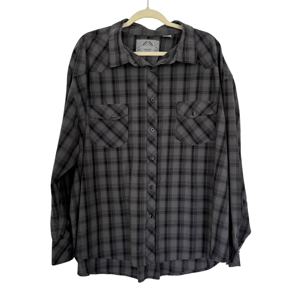 Bruno New York Western Shirt Mens 4XLB Gray Plaid‎ Excellent Pearl Snap Big Tall